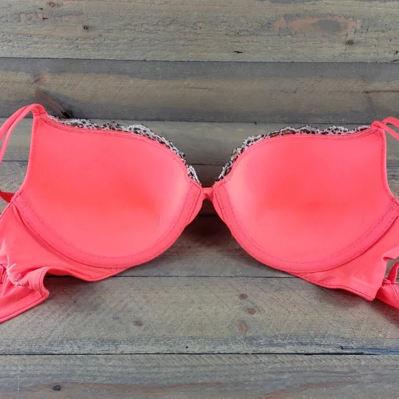 Victoria's Secret Very Sexy Push Up Bra Vibrant Orange Animal Print Lace Accent - Picture 6 of 10